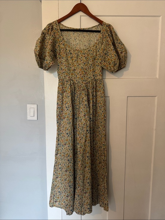 Doen Dresses & Skirts - Doen Mustard Floral Puff-Sleeve Maxi Dress